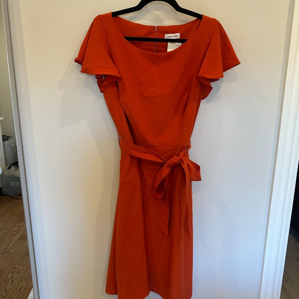 Calvin Klein Petal Cap Sleeve Dress, Clay, Size 12